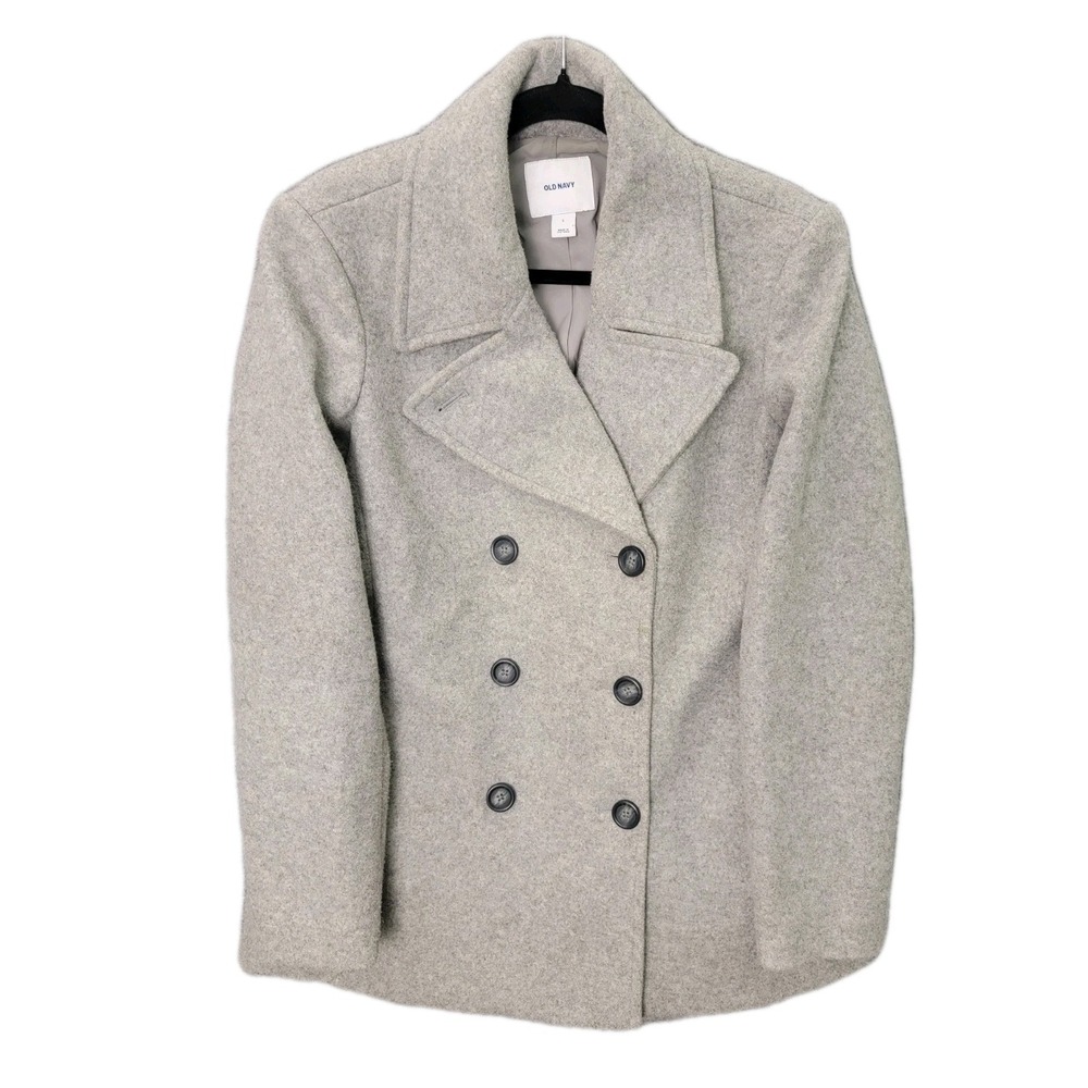Old Navy Womens Vintage Style Light Gray Wool Blend Pea Coat Jacket Large